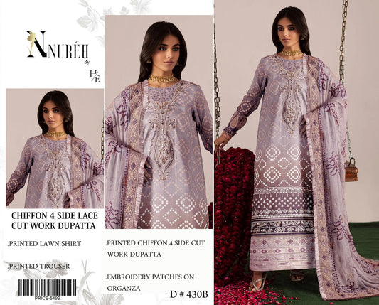 Lawn 3pc with Organza Patches & Cutwork Dupatta