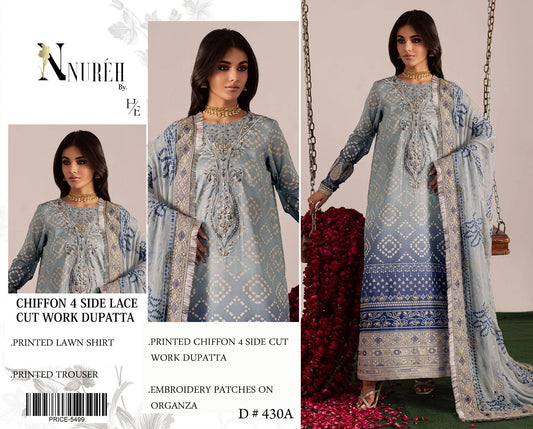 Lawn 3pc with Organza Patches & Cutwork Dupatta